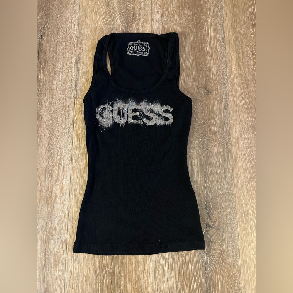 NWOT GUESS Tank Top - Size S - Y2K Rhinestone Bling Sparkle Black